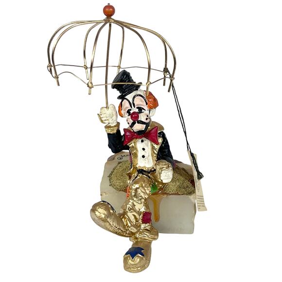 Ron Lee Hobo Clown with Umbrella Figurine Gold Onyx Hand Painted Signed 1987 - Picture 1 of 16